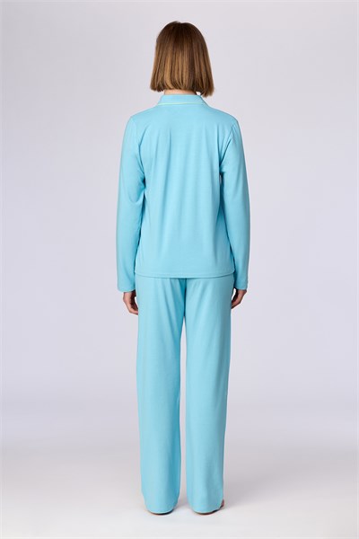 Buz Mavisi Biyeli Pamuklu Pijama