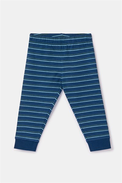 Canavar Baskı Lacivert Çizgili Erkek Bebek Pijama