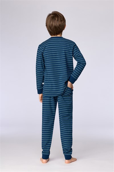 Canavar Baskı Lacivert Çizgili Erkek Çocuk Pijama