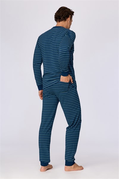 Canavar Baskı Lacivert Çizgili Erkek Pijama