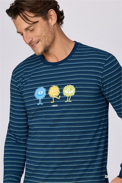 Canavar Baskı Lacivert Çizgili Erkek Pijama