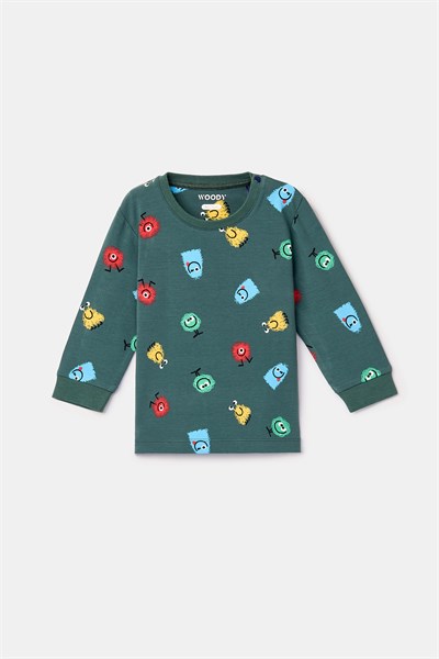 Canavar Baskılı Yeşil Erkek Bebek Pijama