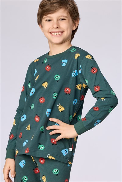 Canavar Baskılı Yeşil Erkek Çocuk Pijama
