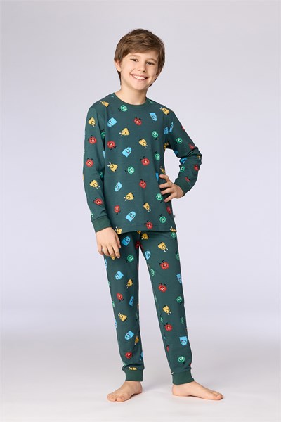 Canavar Baskılı Yeşil Erkek Çocuk Pijama