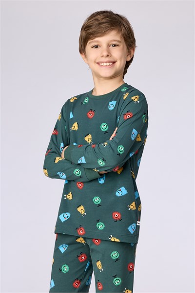 Canavar Baskılı Yeşil Erkek Çocuk Pijama