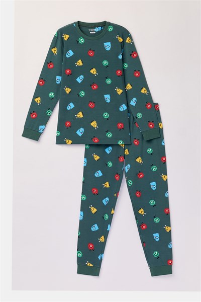 Canavar Baskılı Yeşil Erkek Çocuk Pijama