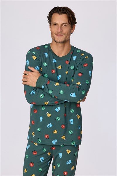 Canavar Baskılı Yeşil Erkek Pijama