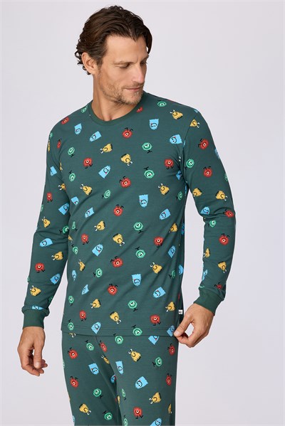 Canavar Baskılı Yeşil Erkek Pijama