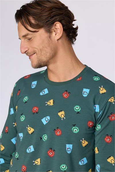 Canavar Baskılı Yeşil Erkek Pijama