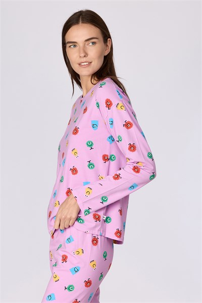 Canavar Desenli Pembe Kadın Pijama