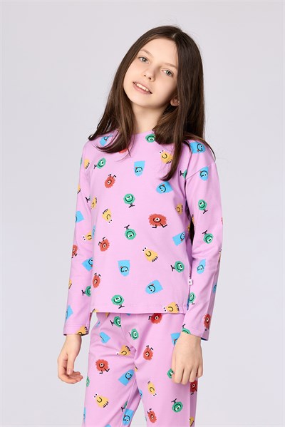 Canavar Desenli Pembe Kız Çocuk Pijama