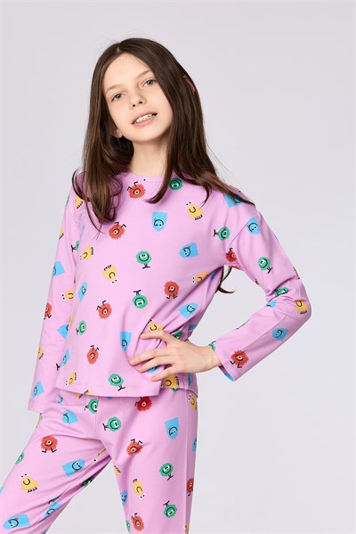 Canavar Desenli Pembe Kız Çocuk Pijama