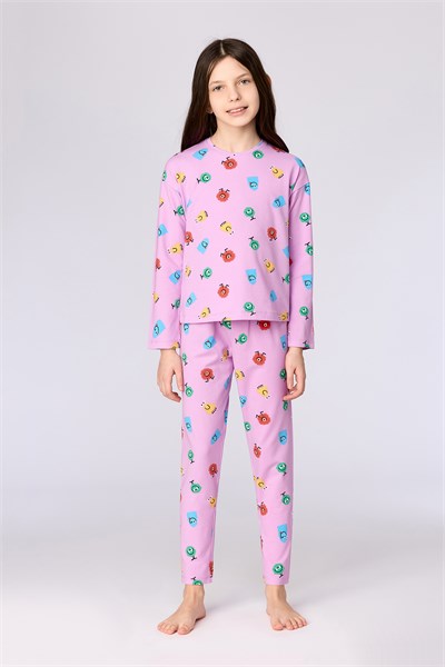 Canavar Desenli Pembe Kız Çocuk Pijama