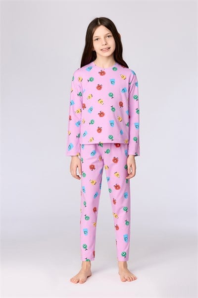 Canavar Desenli Pembe Kız Çocuk Pijama