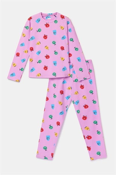 Canavar Desenli Pembe Kız Çocuk Pijama