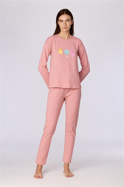 Çizgili Canavar Baskılı Kadın Pijama