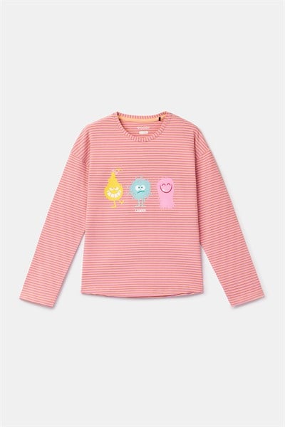 Çizgili Canavar Baskılı Kız Çocuk Pijama