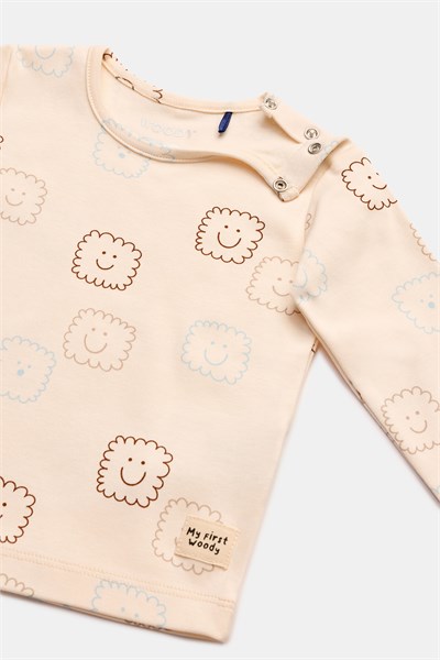 Ekru Desenli Pamuklu Bebek Pijama
