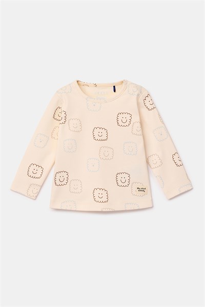 Ekru Desenli Pamuklu Bebek Pijama
