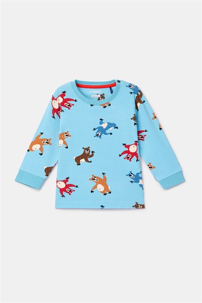 Hayvan Baskılı Mavi Erkek Bebek Pijama