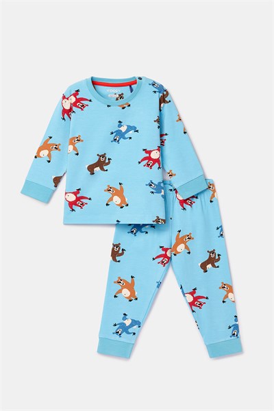 Hayvan Baskılı Mavi Erkek Bebek Pijama