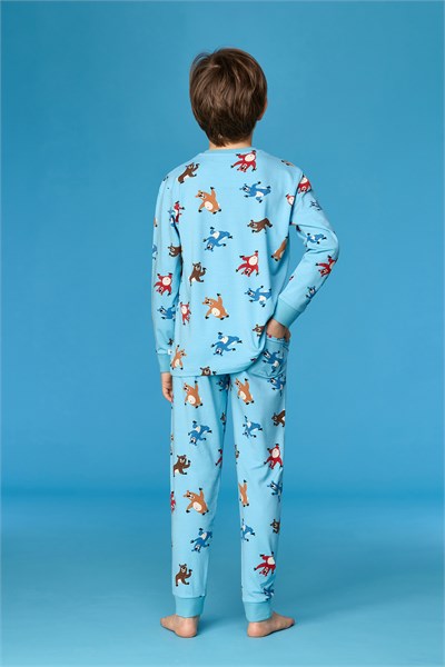 Hayvan Baskılı Mavi Erkek Çocuk Pijama