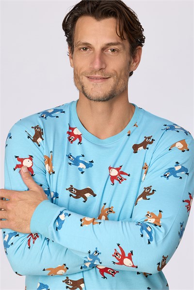 Hayvan Baskılı Mavi Erkek Pijama