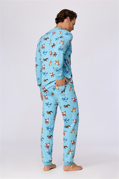 Hayvan Baskılı Mavi Erkek Pijama