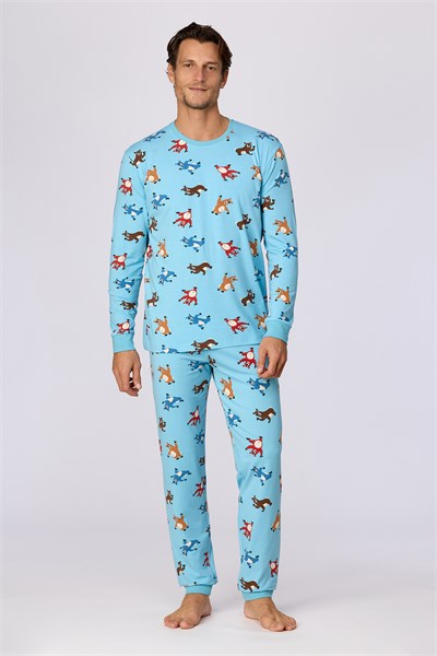 Hayvan Baskılı Mavi Erkek Pijama