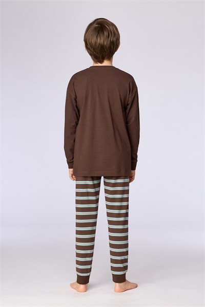 Kahverengi Uzun Kollu Pamuklu Erkek Çocuk Pijama