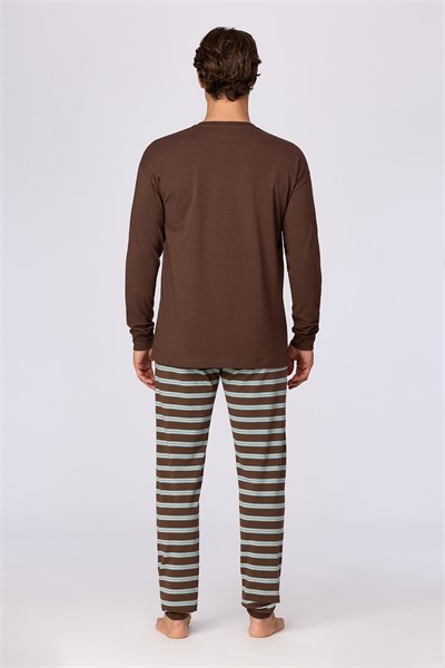Kahverengi Uzun Kollu Pamuklu Erkek Pijama