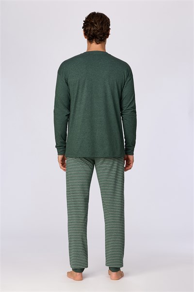 Koyu Yeşil Uzun Kollu Pamuklu Erkek Pijama