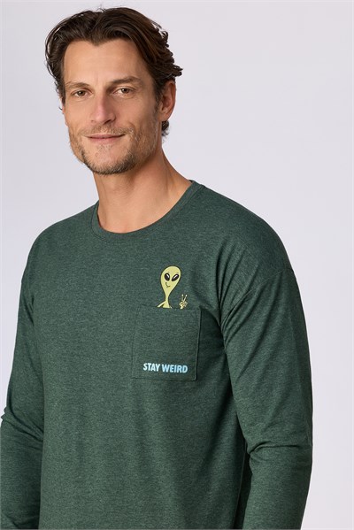 Koyu Yeşil Uzun Kollu Pamuklu Erkek Pijama