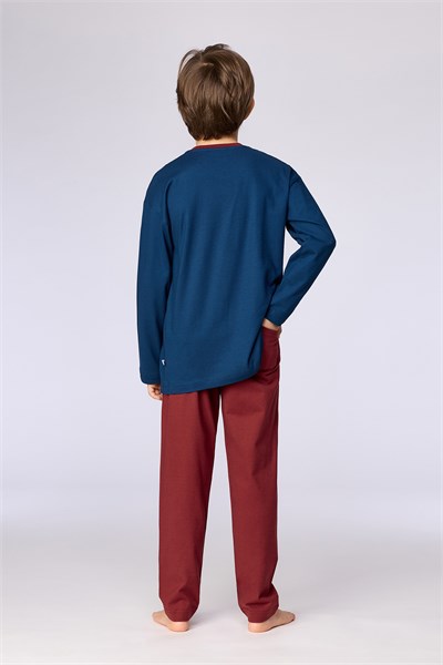 Lacivert-Bordo Uzay Temalı Baskılı Erkek Çocuk Pijama Takımı