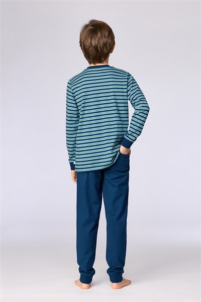 Lacivert Çizgili Baskılı Erkek Çocuk Pijama