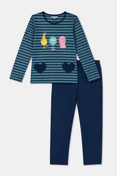 Lacivert Çizgili Kadın Pijama