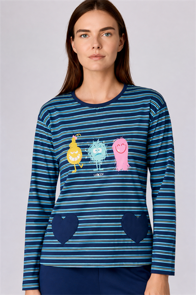 Lacivert Çizgili Kadın Pijama