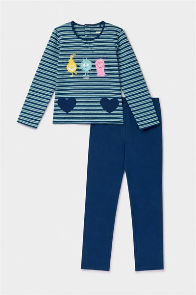 Lacivert Çizgili Kız Çocuk Pijama