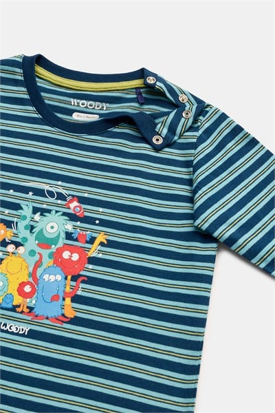 Lacivert Çizgili Pamuklu Erkek Bebek Pijama