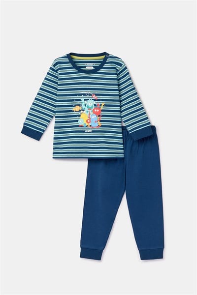 Lacivert Çizgili Pamuklu Erkek Bebek Pijama