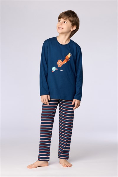 Lacivert Tilki Baskılı Erkek Çocuk Pijama