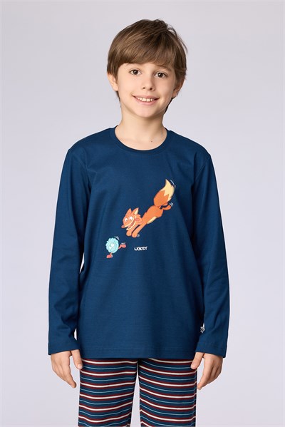 Lacivert Tilki Baskılı Erkek Çocuk Pijama