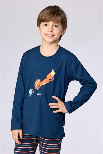 Lacivert Tilki Baskılı Erkek Çocuk Pijama