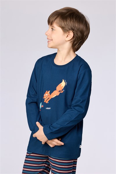 Lacivert Tilki Baskılı Erkek Çocuk Pijama