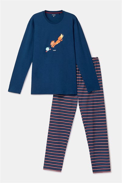 Lacivert Tilki Baskılı Erkek Pijama