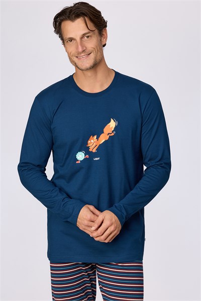 Lacivert Tilki Baskılı Erkek Pijama