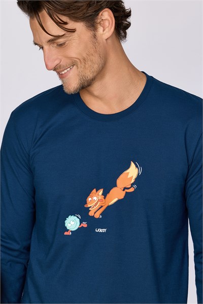 Lacivert Tilki Baskılı Erkek Pijama