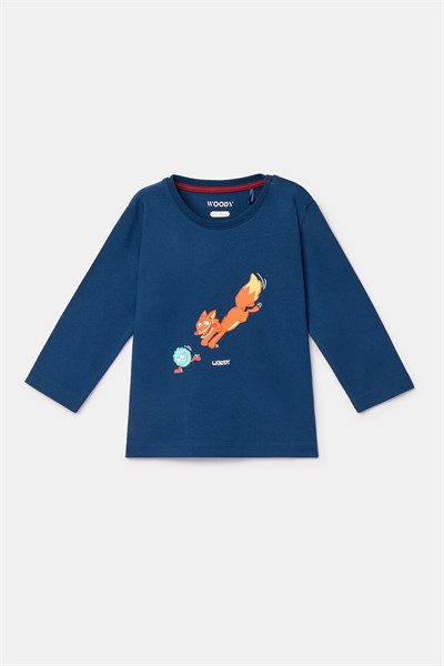 Lacivert Tilki Baskılı Pamuklu Pijama