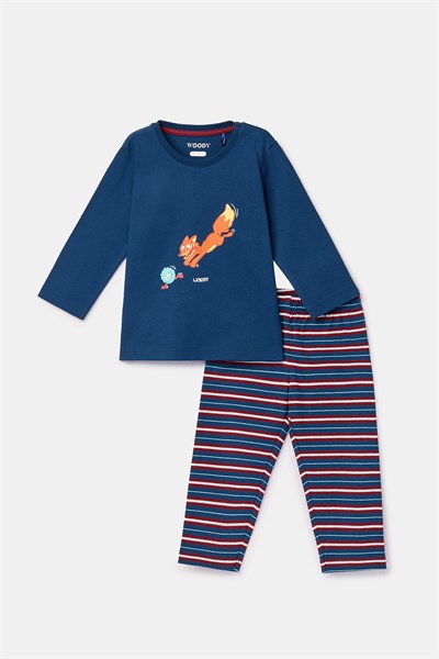 Lacivert Tilki Baskılı Pamuklu Pijama