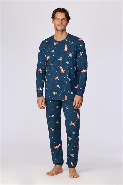 Lacivert Uzay Baskılı Erkek Pijama